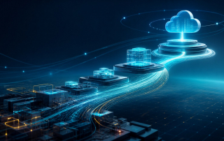 RISE with SAP transformation visualized as an enterprise landscape ascending toward a streamlined cloud operating model