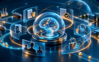AI governance for SAP visualized as an intelligent core surrounded by policy, audit and oversight rings