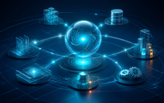 SAP Business AI and Joule visualized as an intelligent reasoning core connected to governed business context