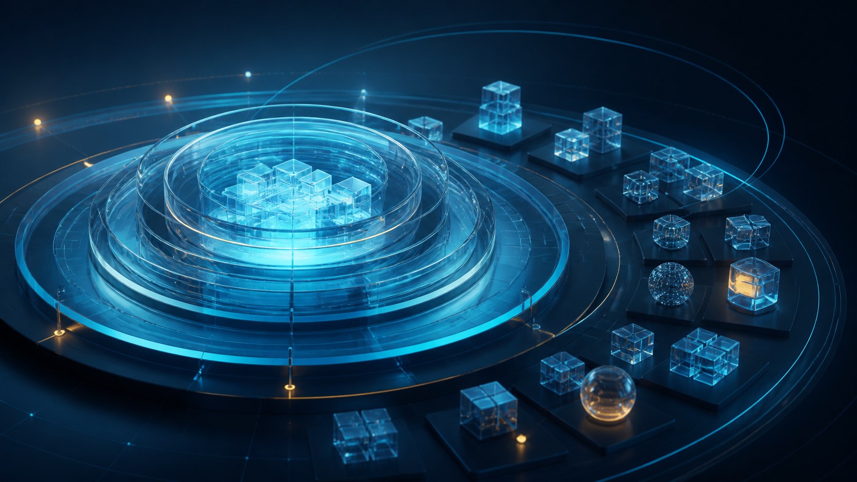 SAP clean core visualized as a protected digital core with extensions separated on an outer platform