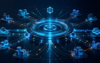 SAP Integration Suite visualized as governed enterprise systems and data streams joining through an integration hub