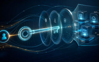 SAP security and identity visualized as a zero trust identity key moving through verification and policy layers