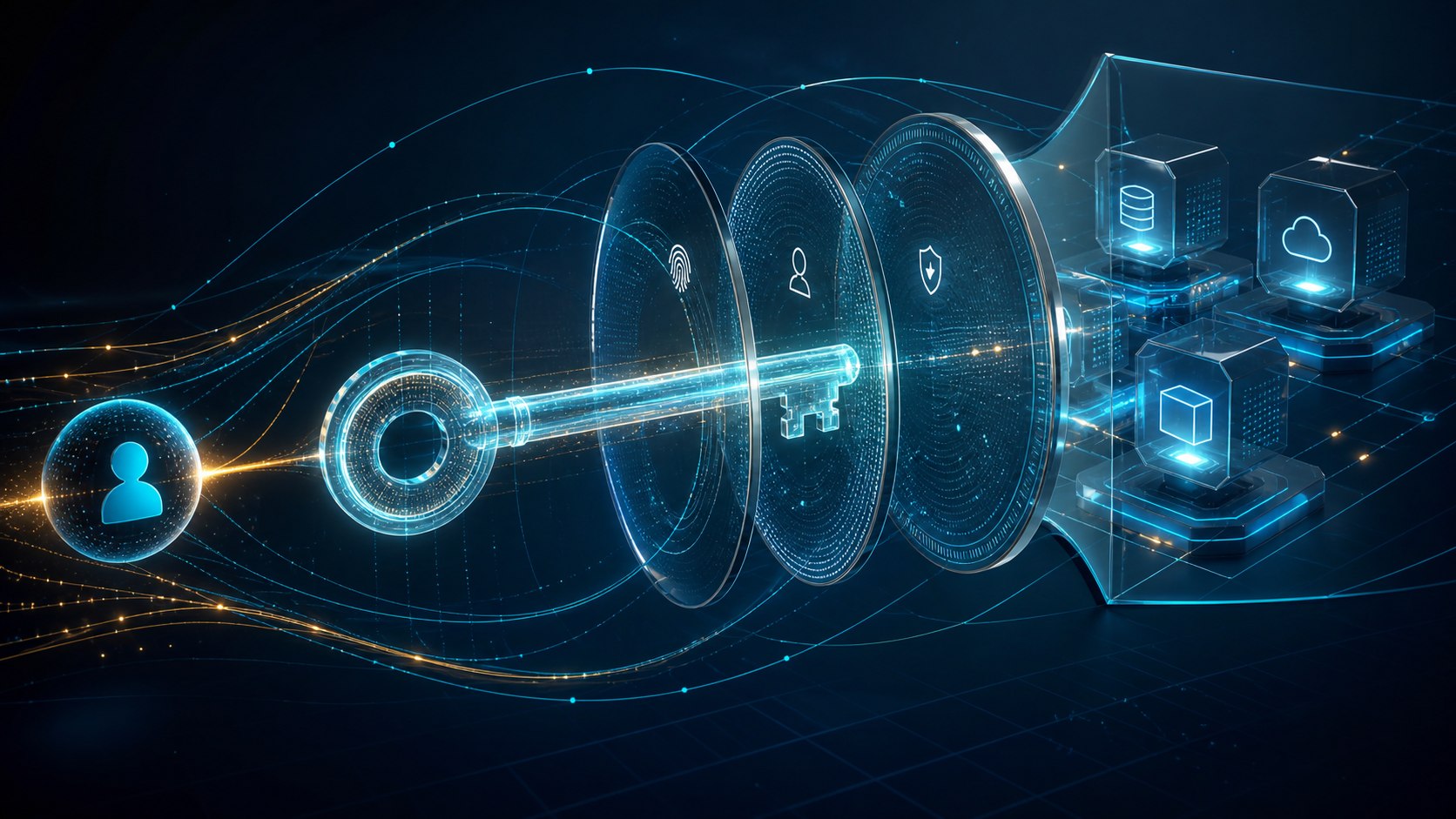 SAP security and identity visualized as a zero trust identity key moving through verification and policy layers