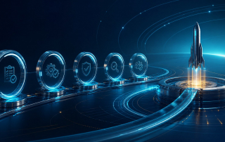 SAP testing and cutover visualized as a transformation passing synchronized checkpoints toward a controlled launch